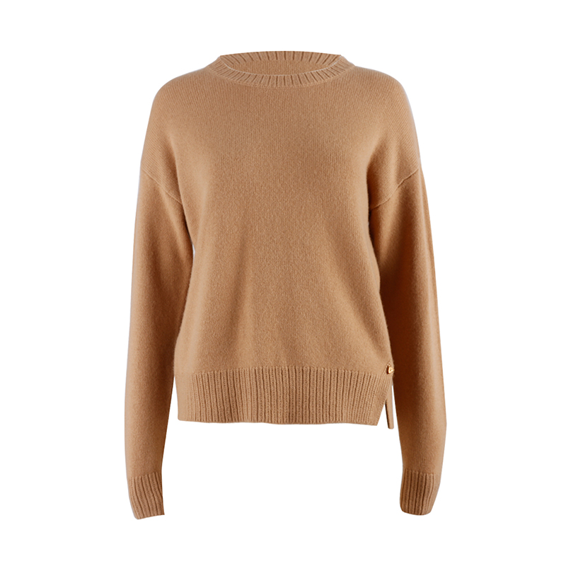 Cropped Knitted Brown Cashmere Sweater 1