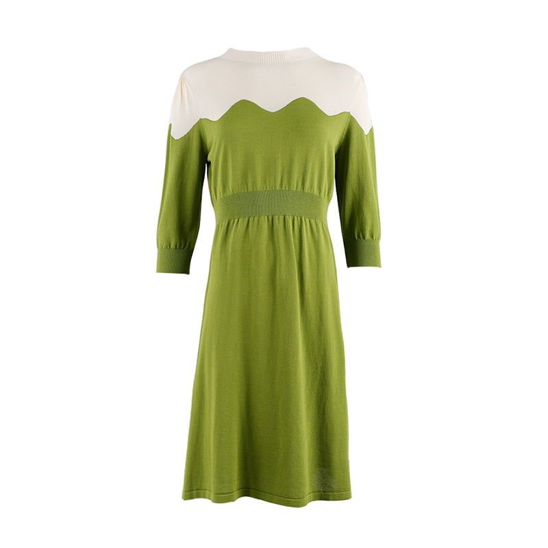 Ganni Green Ladies Cotton Knit Dress 1