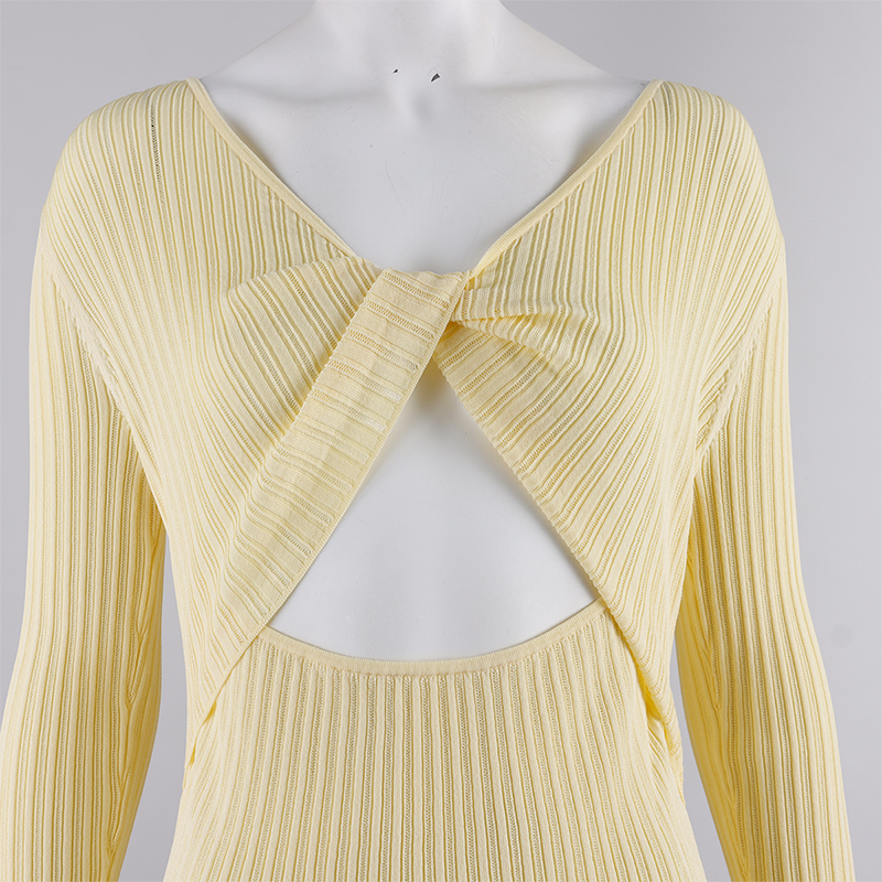 Long Knit Yellow Sweater Dress3