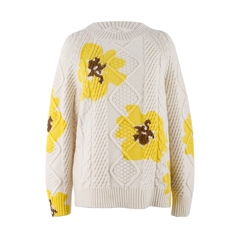 White Fluffy Yellow Knit Sweater1