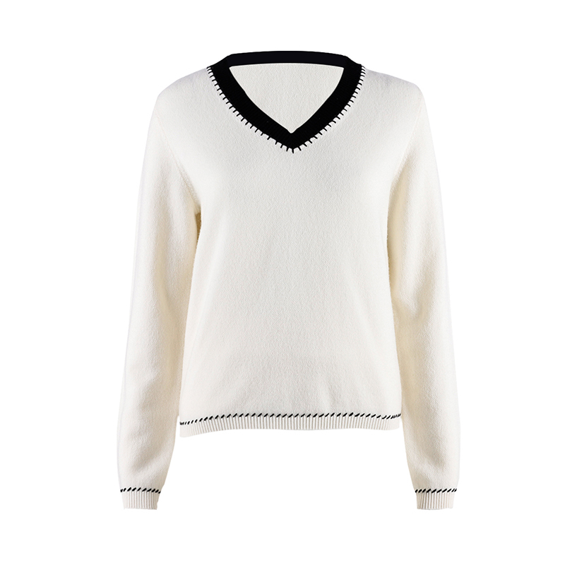 White V Neck Cashmere Sweater Pullover1
