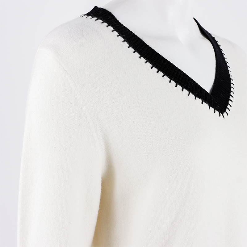 White V Neck Cashmere Sweater Pullover5