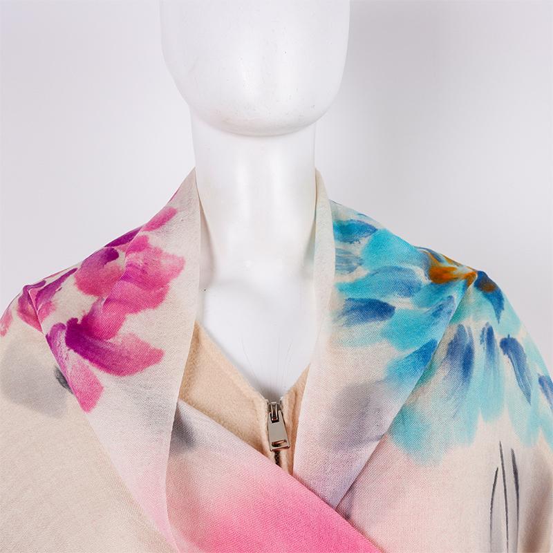 Pink Ancient Painting Floral Scarf3