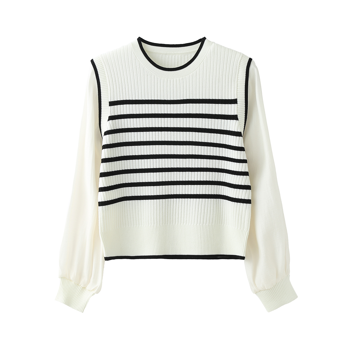 Faux Two-piece Striped Knit Stitch Pullover1