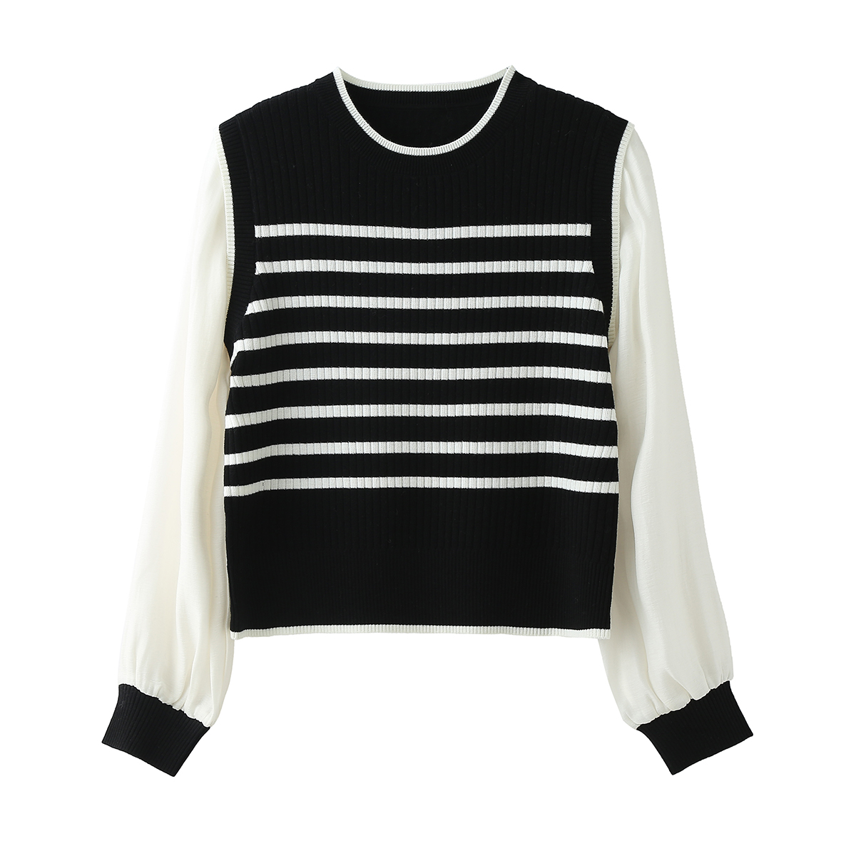 Faux Two-piece Striped Knit Stitch Pullover2