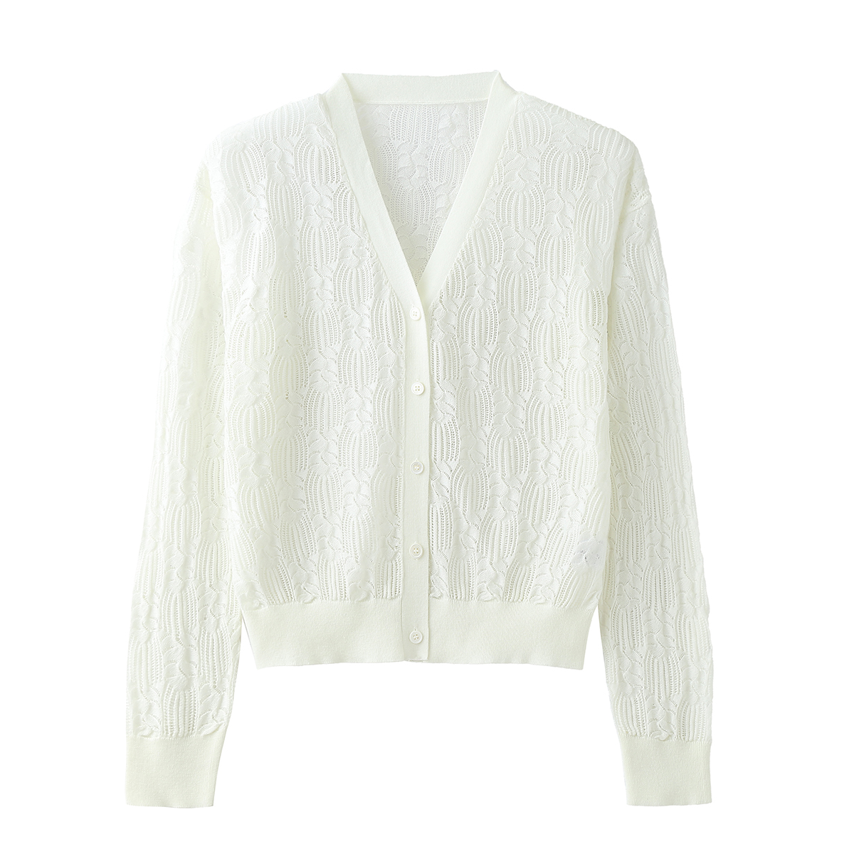 Hollow-out Solid Color V-neck Knit Cardigan2