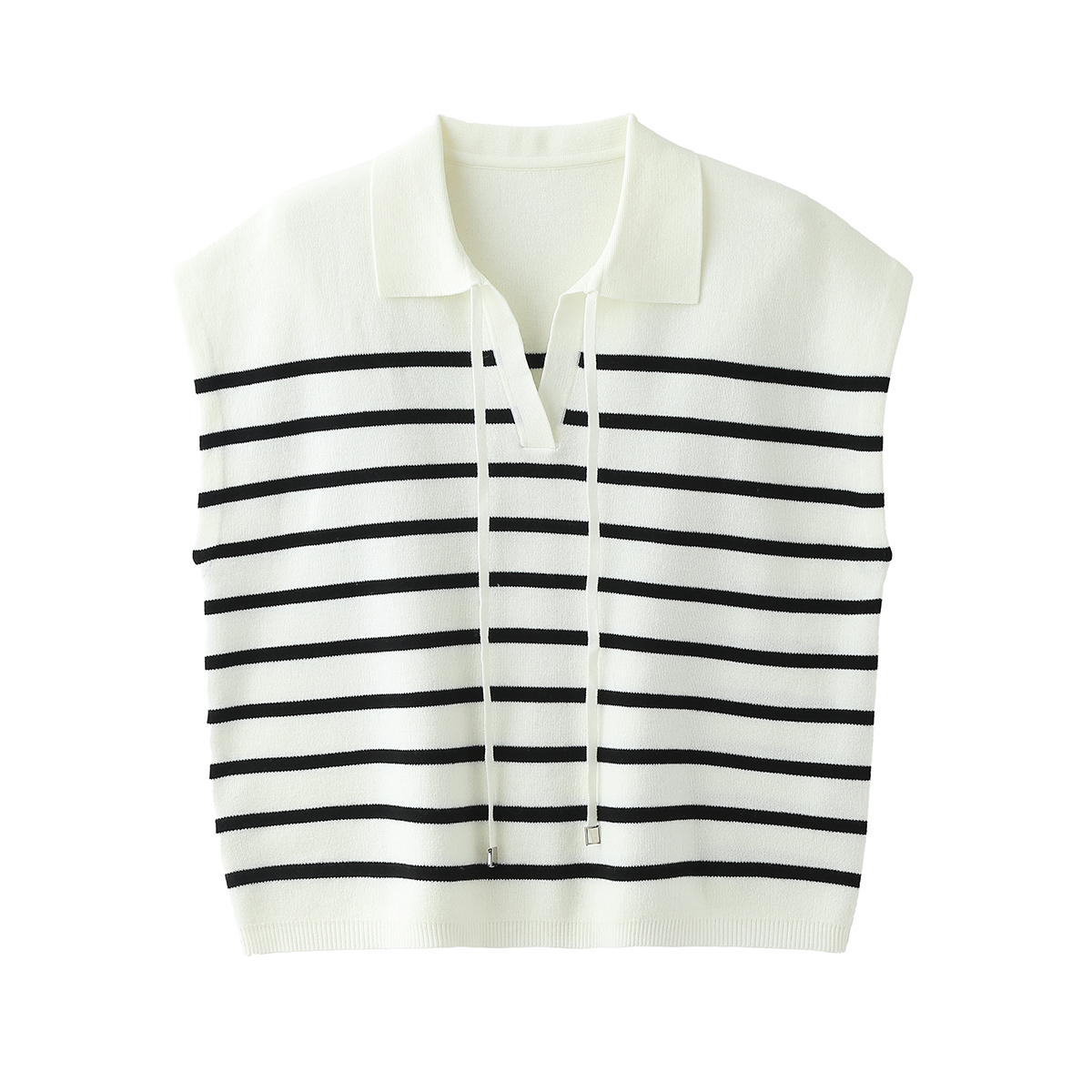 Polo Collar Striped Knit Vest1