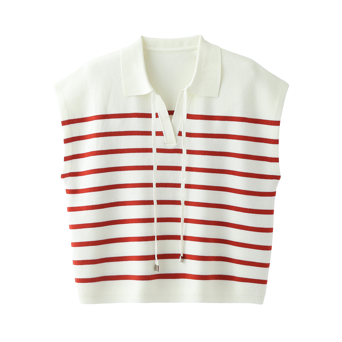 Polo Collar Striped Knit Vest2