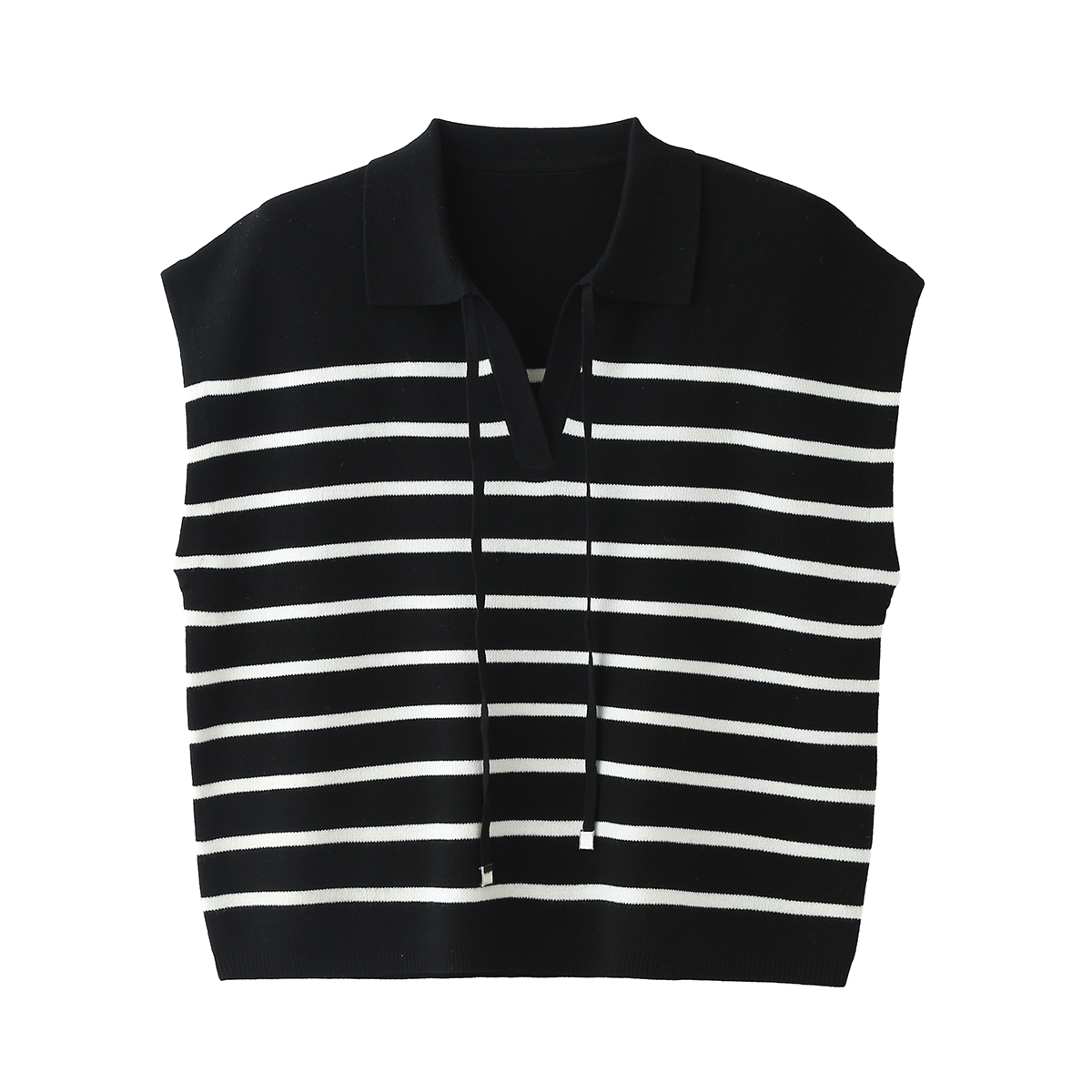 Polo Collar Striped Knit Vest3