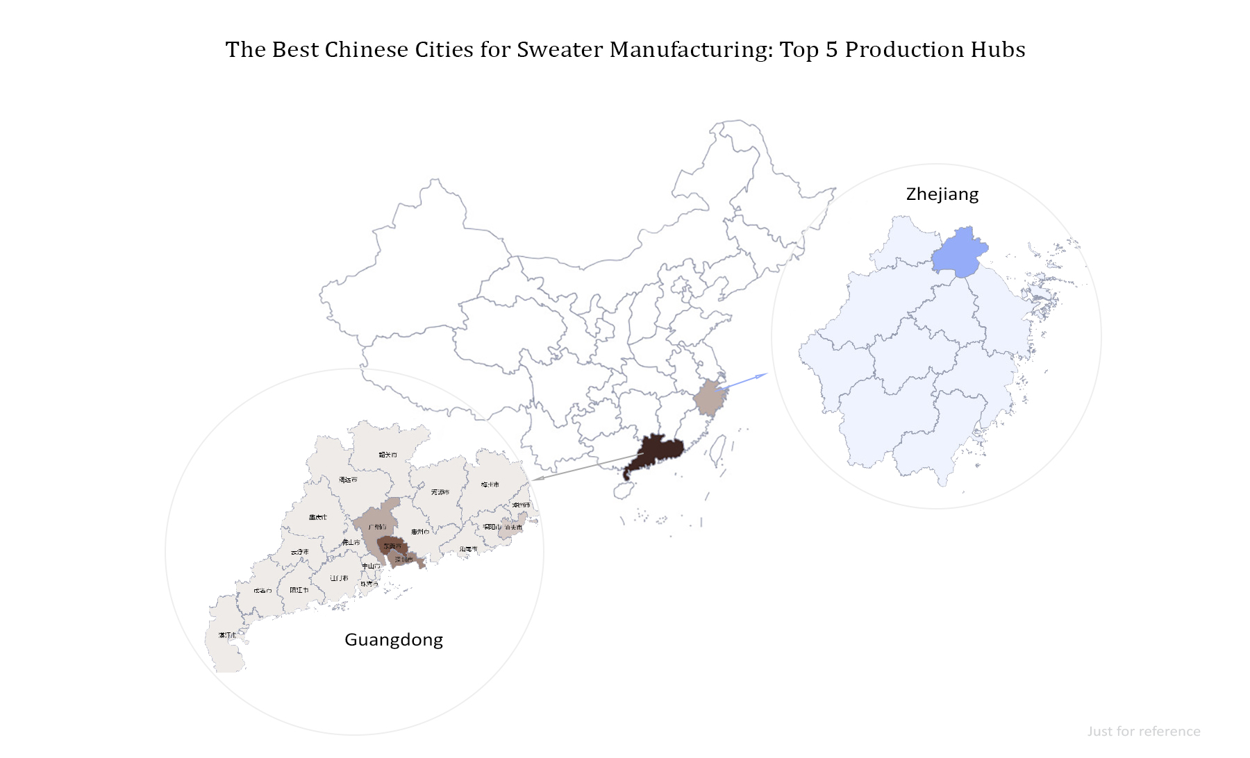 Map of China's 5 best cities for sweater production